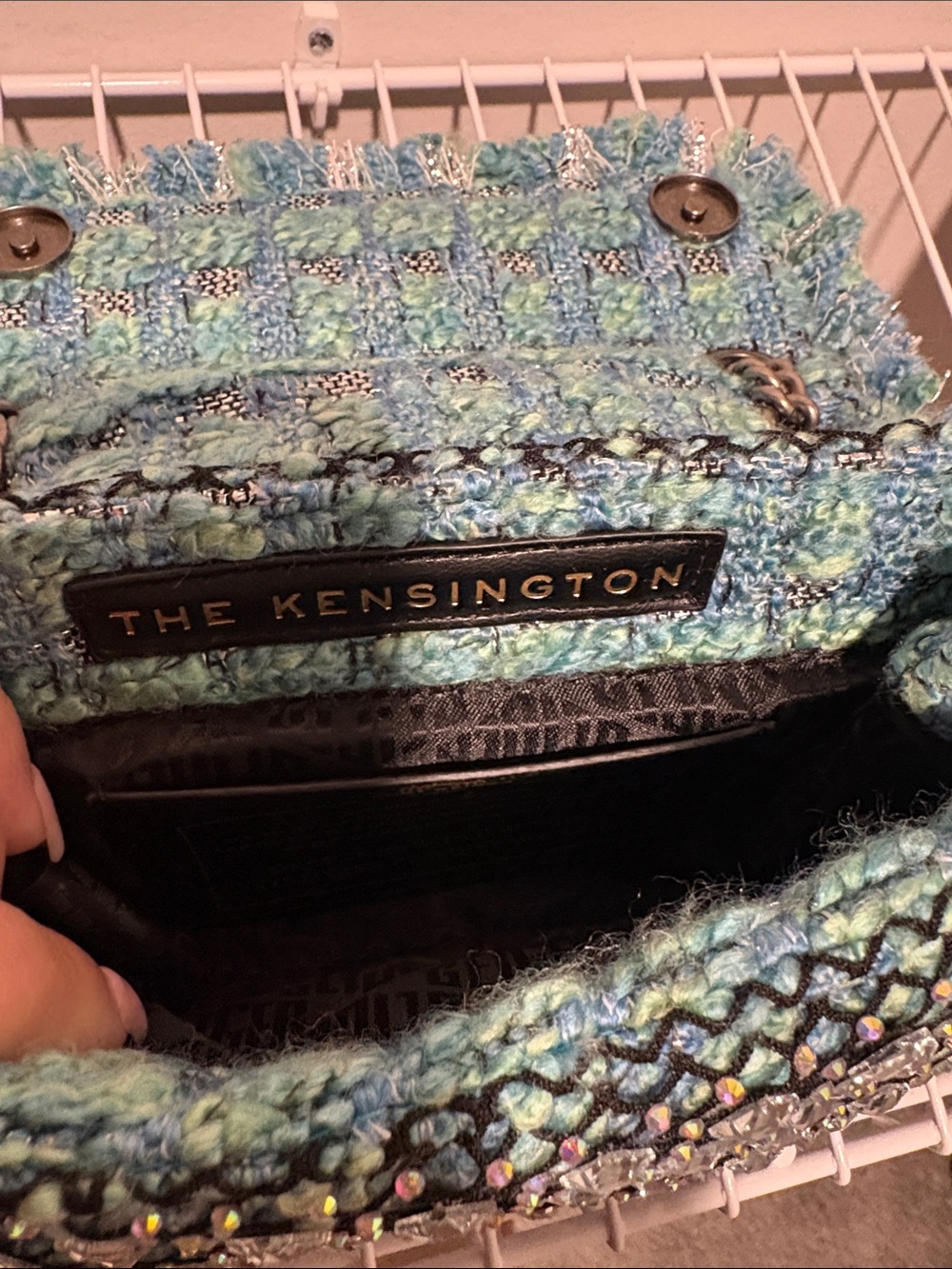 Kurt Geiger Turquoise and Silver Beaded Chain Shoulder Bag - Picture 5 of 8